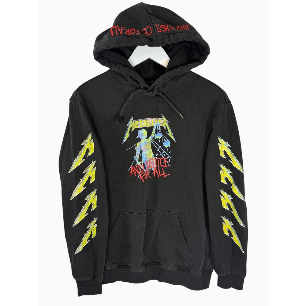 H&M x Metallica And Justice For All Hoodie Black Men's S Graphic Sleeve Print